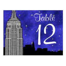 Tischnummer der NYC ESBskyline-Silhouette-Blu2 Str Postkarten
