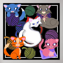Toon-Miezekatze-Garn-Spiel Bianca mittlerer Druck Plakate
