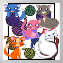 Toon-Miezekatze-Garn-Spiel-Druck Poster