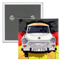 Trabant-Auto und deutsche Flagge, Berliner Mauer buttons