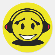 Tragende Kopfhörer des gelben Smileys Runde Sticker