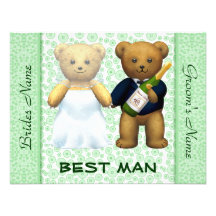 Trauzeuge - Teddy-Bärn-apfelgrüne Hochzeit laden e Ankündigungskarten