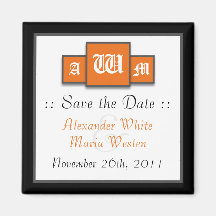 Tri Monogramm orange moderne Save the Date Magnete