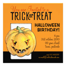 Trick-oder Leckerei-Kürbis-Halloween-Geburtstag einladungen