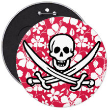 Tropical Fuschia Hibiscus Jolly Roger Pin