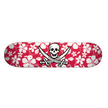 Tropical Fuschia Hibiscus Jolly Roger Skate Board Decks