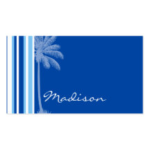 Tropical Palm; Blue & White Stripes Business Card Templates