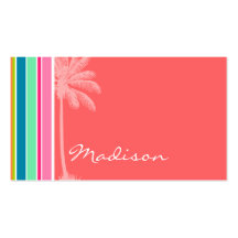 Tropical Salmon Pink & Seafoam Green Business Card Template