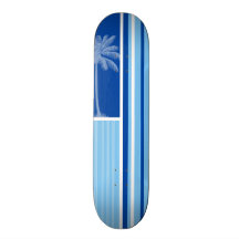 Tropische Palme; Blaue u. weiße Streifen Skateboard Brett