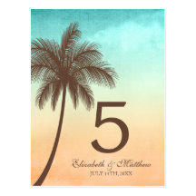 Tropische Strand-Palme-Wedding Tischnummer Postkarte
