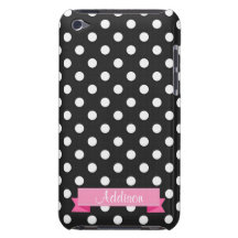 Tupfen und rosa Band-Monogramm-Chic-Fall Barely There iPod Cover