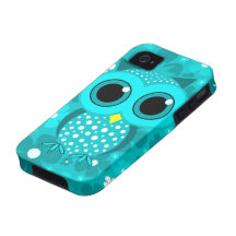 Türkis-Blumen und niedliche Eule iPhone 4 Cover