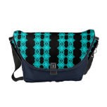 Türkis-Pop-Kunst-Blumen über schwarzer Tasche Kurier Tasche