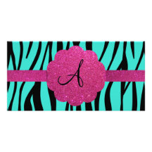Türkis Zebra stripes Monogramm Fotokartenvorlage