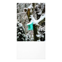 TürkisBirdhouse im Winter Photo Karten Vorlage