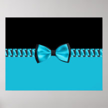 Turquoise Blue & Black Classy Bow Tie & Ribbon Print