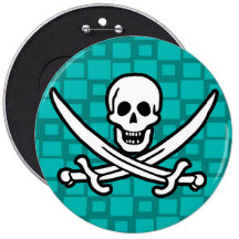 Turquoise Squares Jolly Roger Pinback Button