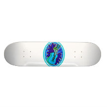 Ukulele mit Blätter und Blumen kreisen ein, blau Bedruckte Skateboarddecks