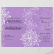 Umrissener Blüten-lila Hochzeits-Programm-Flyer