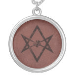 Unicursal Hexagram Thelemic Symbol auf rotem Leder Personalisierte Halskette