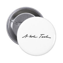 Unterschrift des Strom-Genies Nikola Tesla Anstecknadelbutton