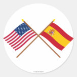 US und Spanien gekreuzte Flaggen Runde Sticker