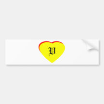 "V-" Herz-gelbe rote Hochzeits-Einladung das MUSEU Auto Sticker