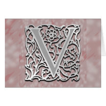 V Monogram "Silver Stone" Note Card Greeting Card