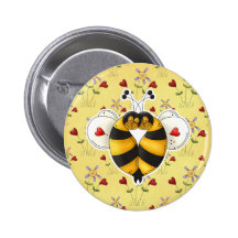 Valentine, der Bienen in der Liebe umarmt Buttons