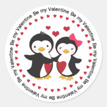 Valentinsgruß Penquin Paare, die Hände halten Runde Sticker