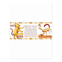 Valxarts 1974 Holz-Tigertierkreis geborener Skorpi Postkarte