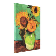 Van Gogh; 3 Sonnenblumen in einem Vase, Vintage Bl Galerie Gefaltete Leinwand