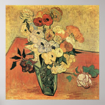 Van Gogh - japanische Vasen-Rosen und -anemonen Posterdruck