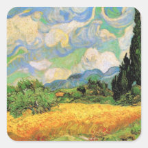 Van Gogh; Zypressen des Weizen-Feld-w bei Haute Ga Quadratsticker