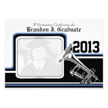 Varsity-Band-Trompete-Abschluss-Foto-Blau Personalisierte Einladung
