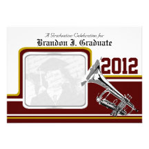 Varsity-Band-Trompete-Abschluss-Foto-Goldrot Einladungen