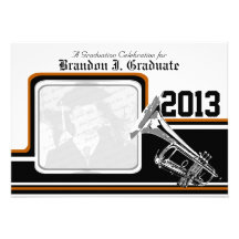 Varsity-Band-Trompete-Abschluss-Foto-Orange Einladungskarte