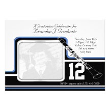 Varsity-Bandclarinet-Abschluss-Foto-Blau Personalisierte Einladungskarten