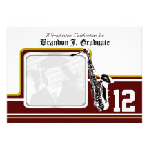 Varsity-Bandsaxophone-Abschluss-Rot-Gold Einladung