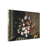 Vase Blumen durch ein Fenster, Balthasar van Der A Gespannter Galeriedruck