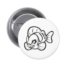 Verärgerter wütender wilder Fisch-Kontur-Cartoon Button