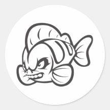 Verärgerter wütender wilder Fisch-Kontur-Cartoon Aufkleber