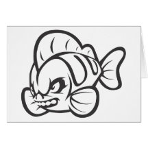Verärgerter wütender wilder Fisch-Kontur-Cartoon Grußkarte