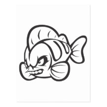 Verärgerter wütender wilder Fisch-Kontur-Cartoon Postkarten