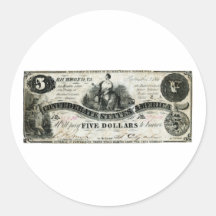 Verbündeter 1861 fünf Dollar-Anmerkung Runde Aufkleber