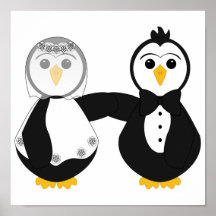 Verheiratete Penguins, die Hände halten Poster