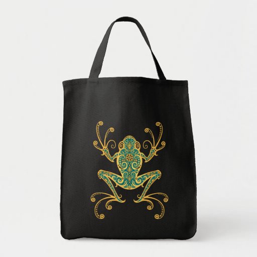 Verwickelter goldener blauer Baum-Frosch Einkaufstaschen