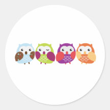 Vier bunte Eulen Runde Sticker