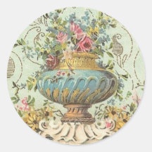 Viktorianischer Rosen-Vase Runde Sticker