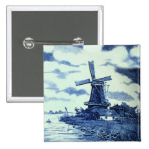 Vintage antike blaue Fliese Delfts - Windmühle Buttons